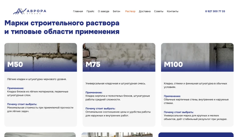 Марки строительного раствора