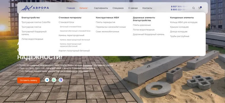 Мегаменю каталога с пятью категориями и вложенными разделами
