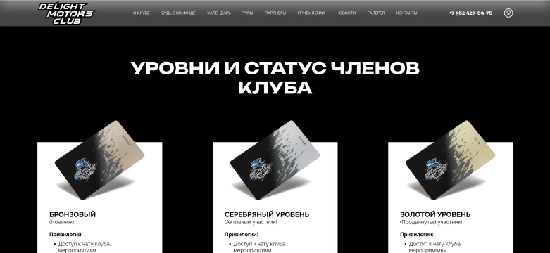 Уровни членства клуба: бронзовый, серебряный и золотой статус