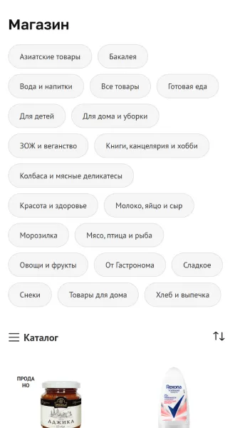 Мобильная версия: каталог с чипами категорий