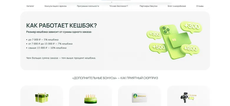 Страница программы лояльности: как работает кешбэк