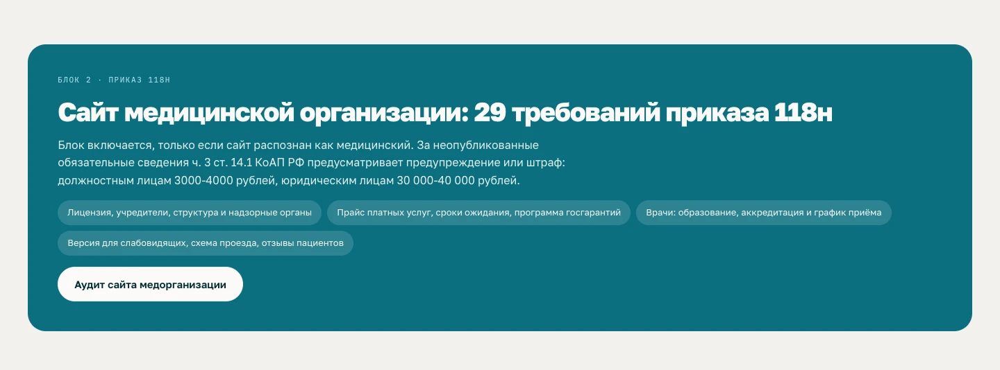 Блок о требованиях приказа 118н и штрафах по КоАП для медорганизаций