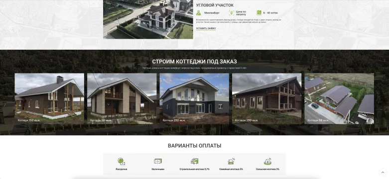 Карточка углового участка и галерея коттеджей под заказ