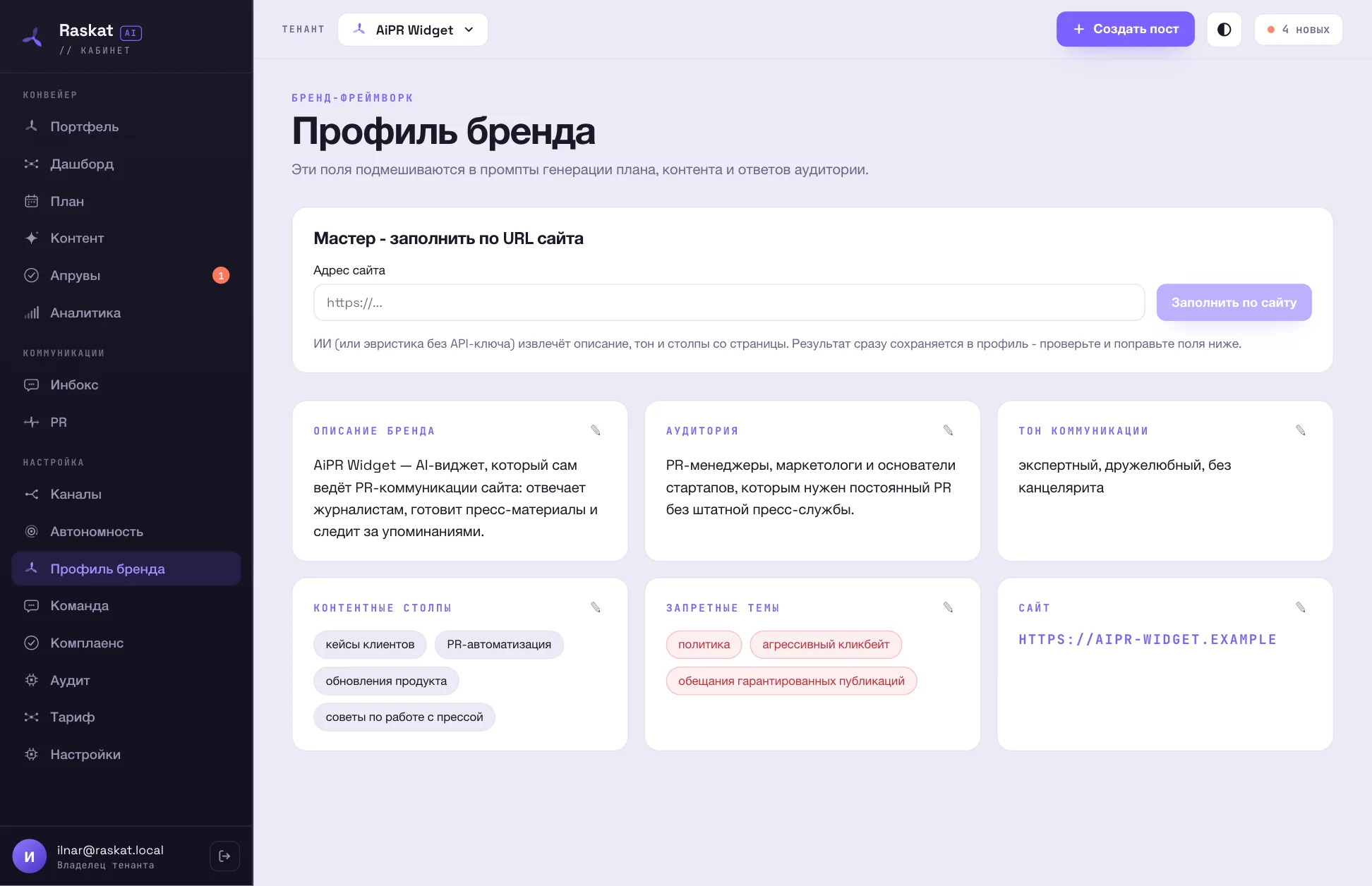 Профиль бренда: описание, аудитория, тон и запретные темы